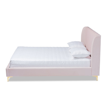 Baxton Studio Saverio Pink Velvet Queen Size Platform Bed with Gold-Tone Legs 156-9099